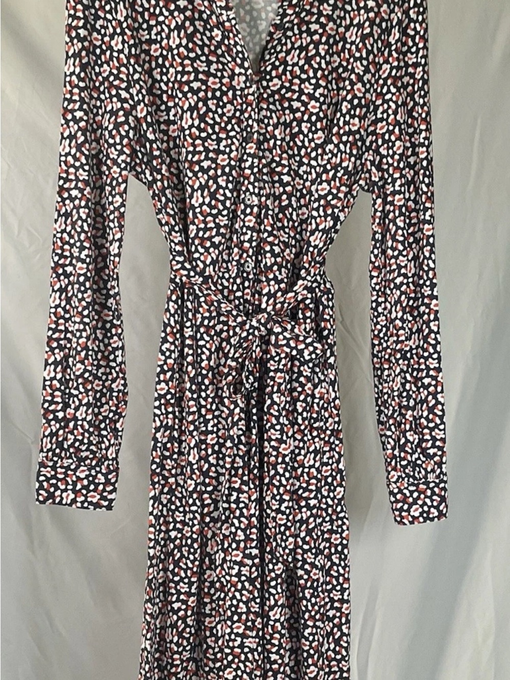 Boden Navy, White & Red Abstract Spot Button-Down Dress